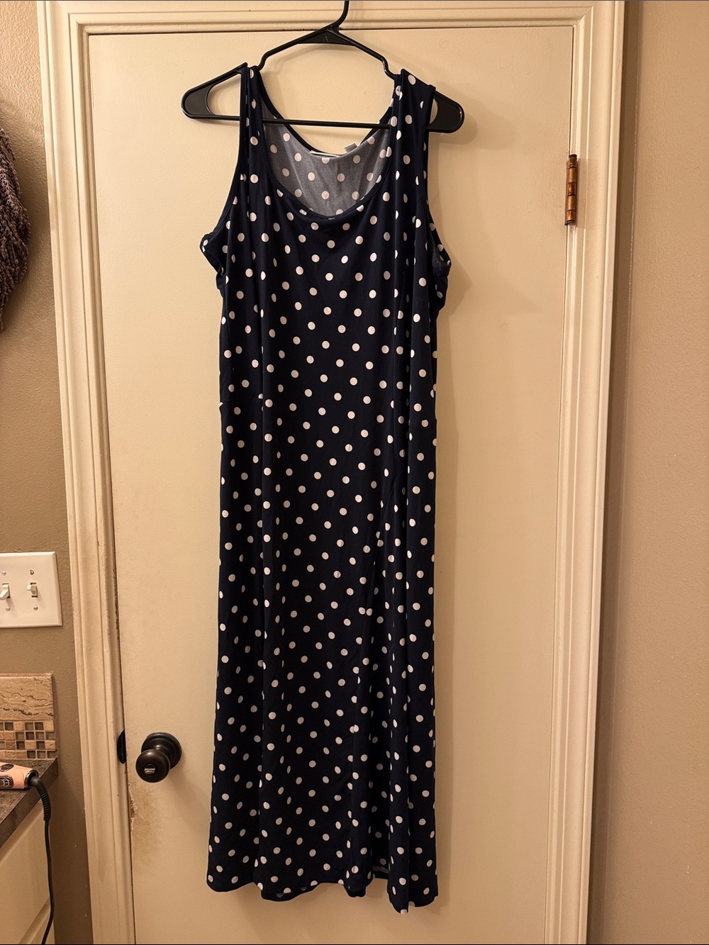 Susan Graver Navy and White Polka Dot Sleeveless Maxi Dress